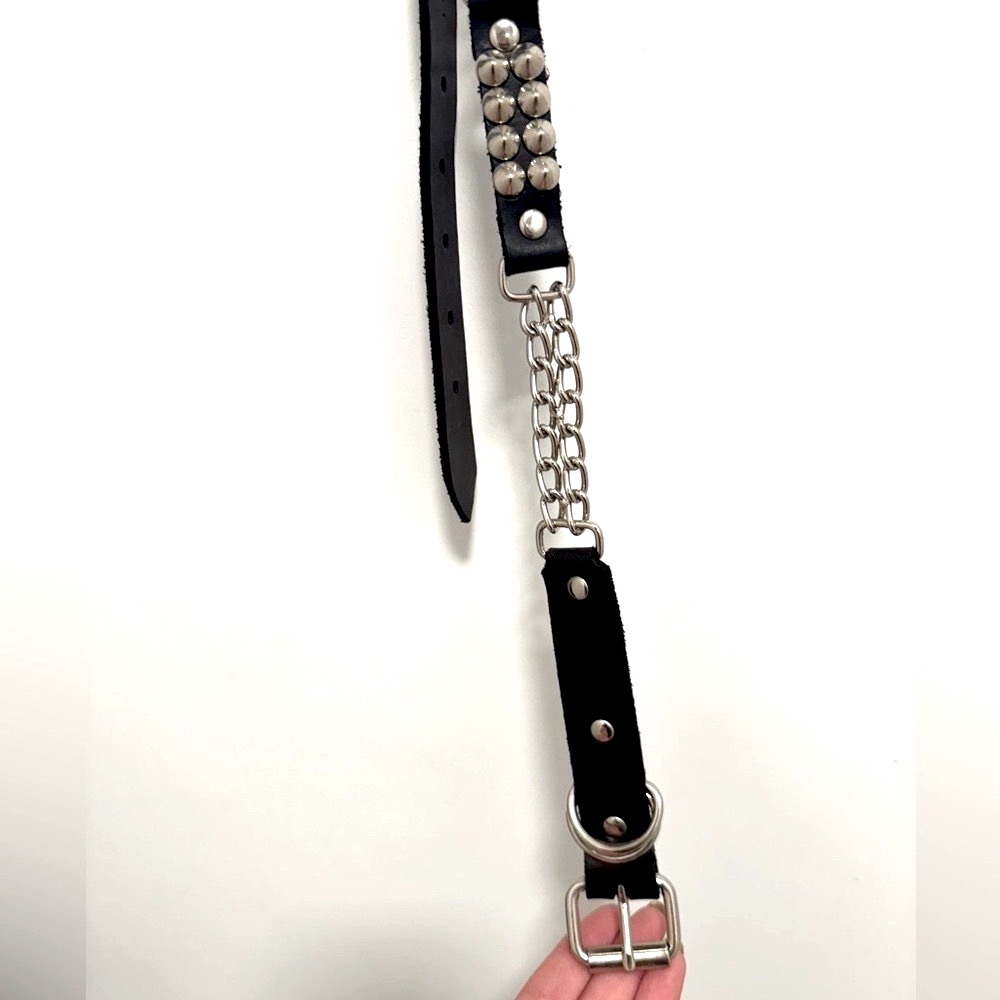 Black Leather Chain Belt - Picture 3 of 4